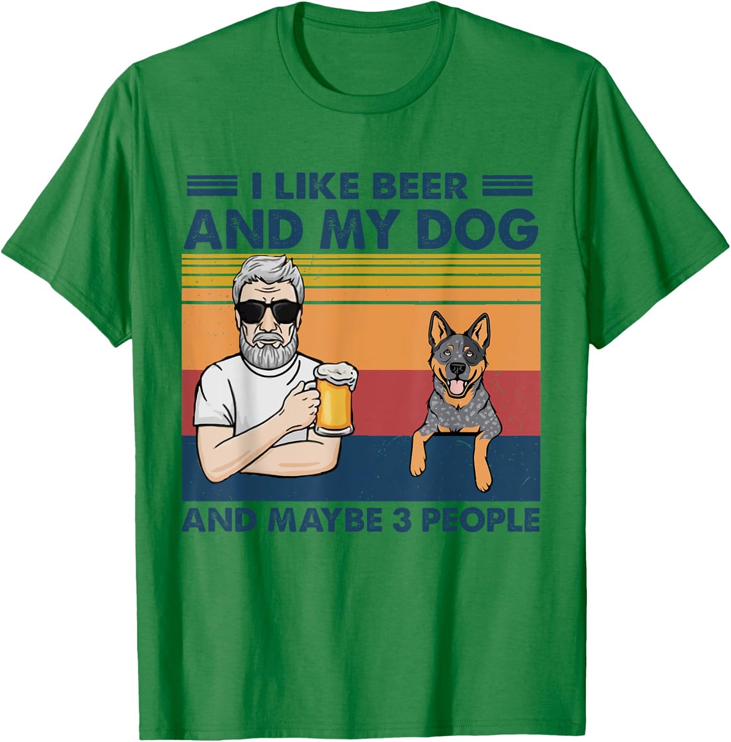 I Like Beer And My Dog Blue Heeler Australian Cattle Grandpa T-Shirt - T-Shirt | Irish Green