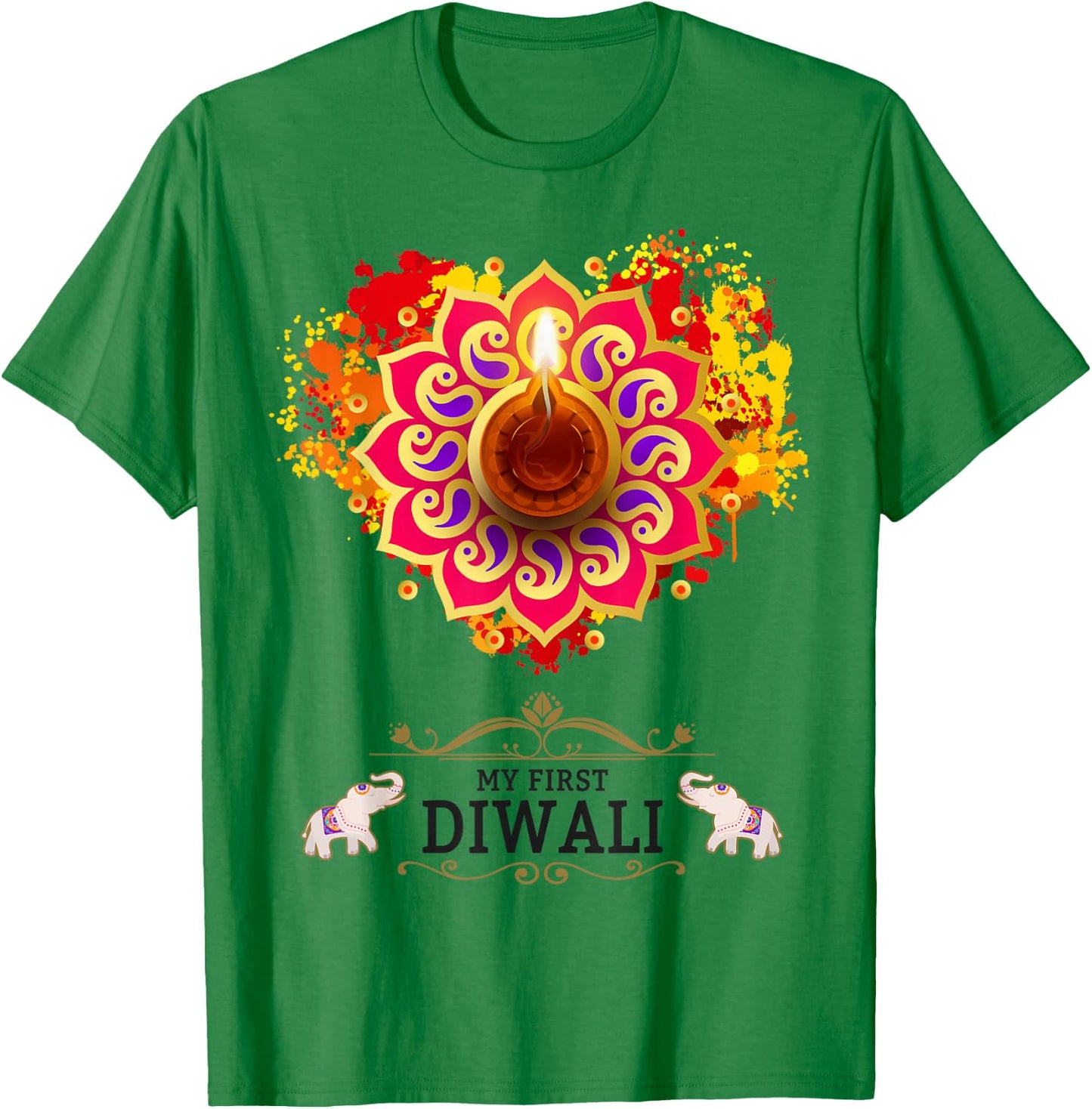 My First Diwali Festival Idea Kids & Hindu Elephant Diwali T-Shirt - T-Shirt | Irish Green