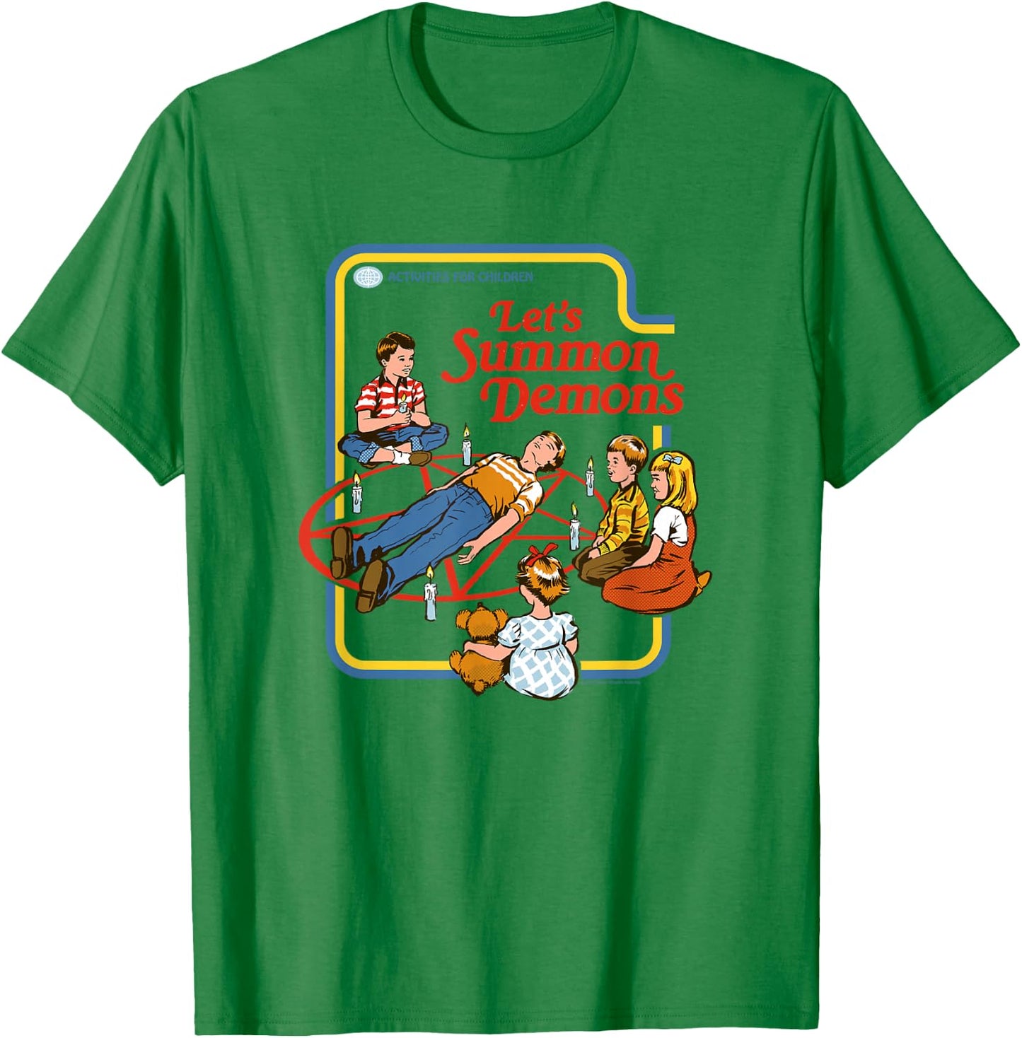 Steven Rhodes Let's Summon Demons Pentagram Retro Dark Humor T-Shirt - T-Shirt | Irish Green