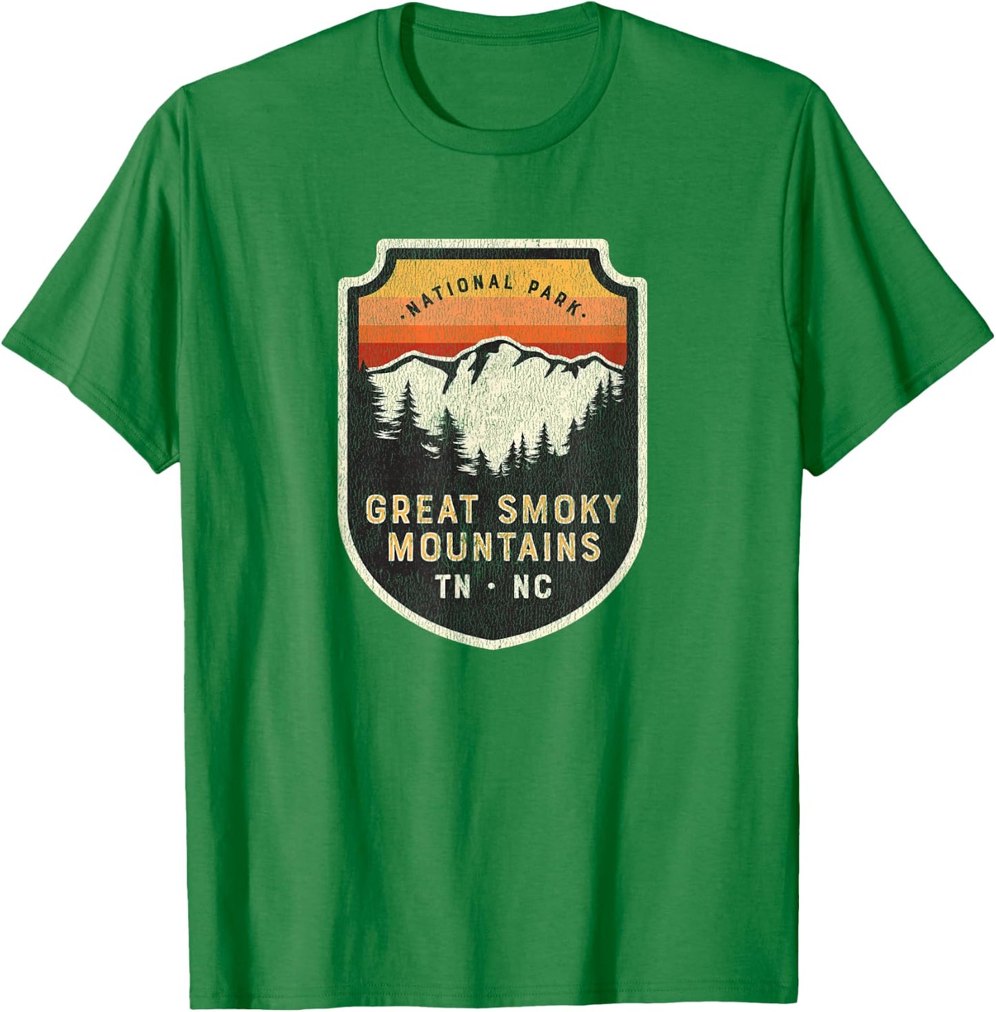 Great Smoky Mountains National Park Vintage Crest T-Shirt - T-Shirt | Irish Green