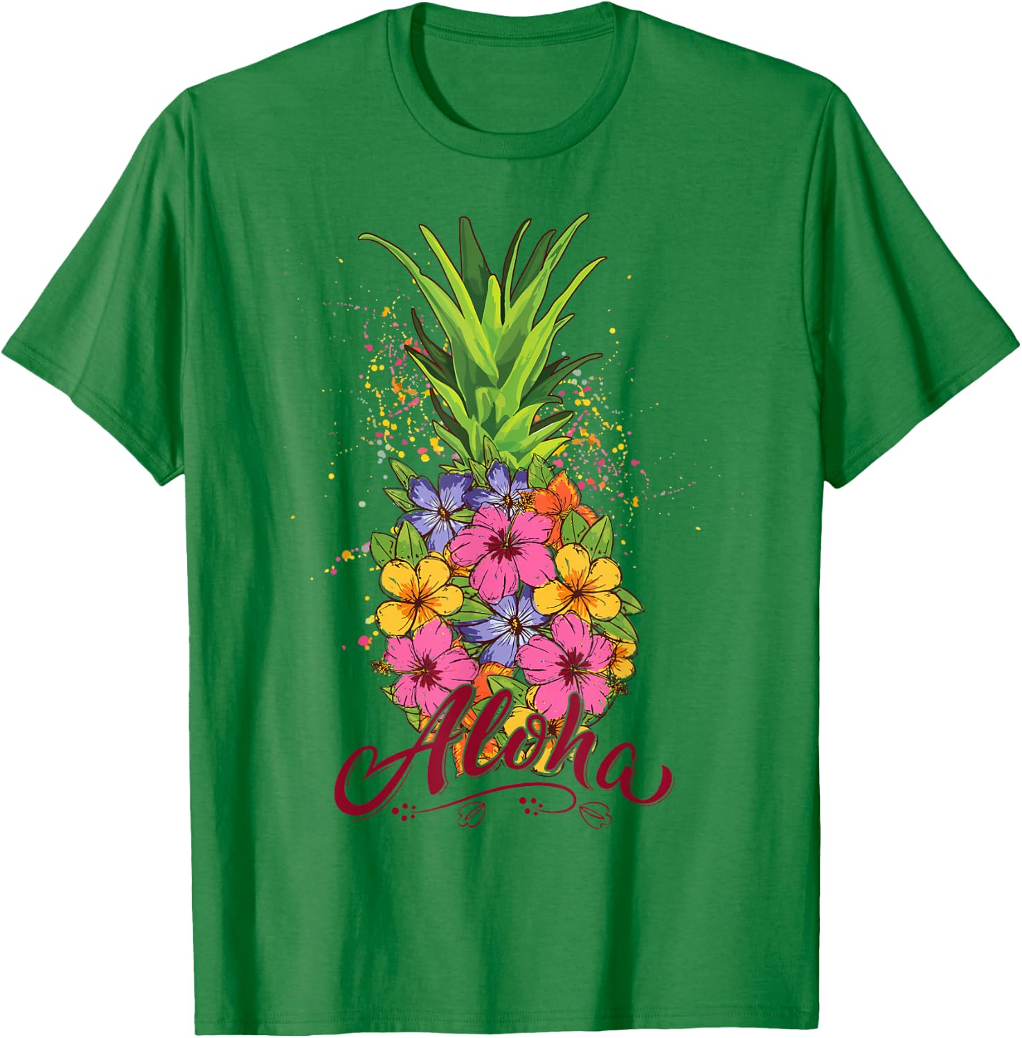 Aloha Hawaiian Teen Girl Toddler Pineapple Hibiscus T-Shirt - T-Shirt | Irish Green