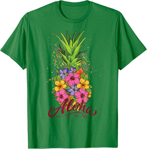 Aloha Hawaiian Teen Girl Toddler Pineapple Hibiscus T-Shirt - T-Shirt | Irish Green