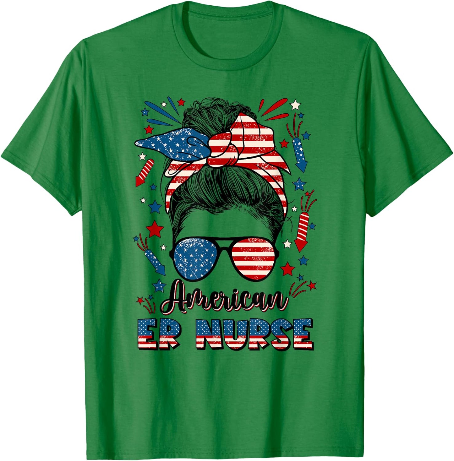 4th Of July Emergency Nurse American Flag ER Nurse T-Shirt - T-Shirt | Irish Green