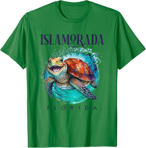 Islamorada Florida Watercolor Happy Sea Turtle T-Shirt - T-Shirt | Irish Green
