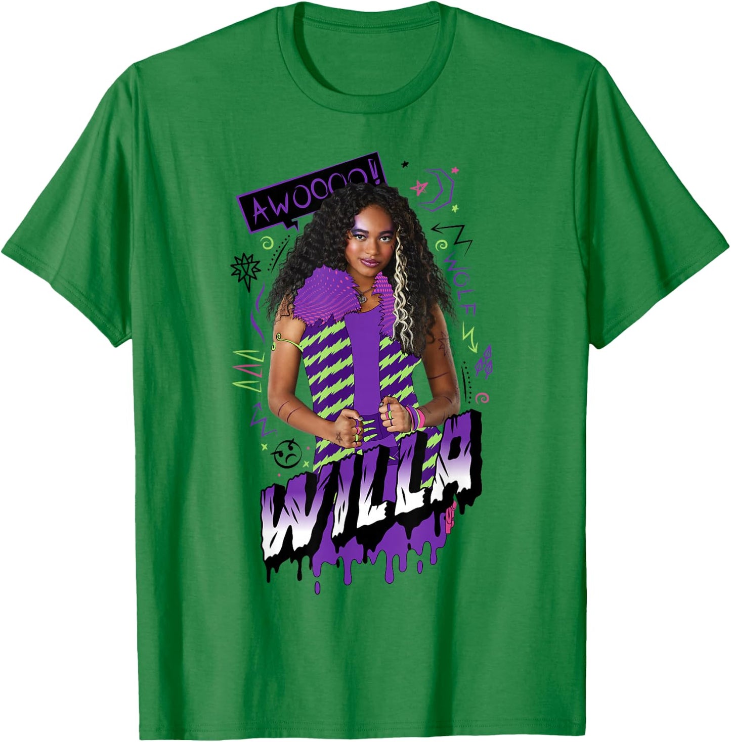 Disney Zombies Willa Wolf Retro Paint Drip Poster T-Shirt - T-Shirt | Irish Green