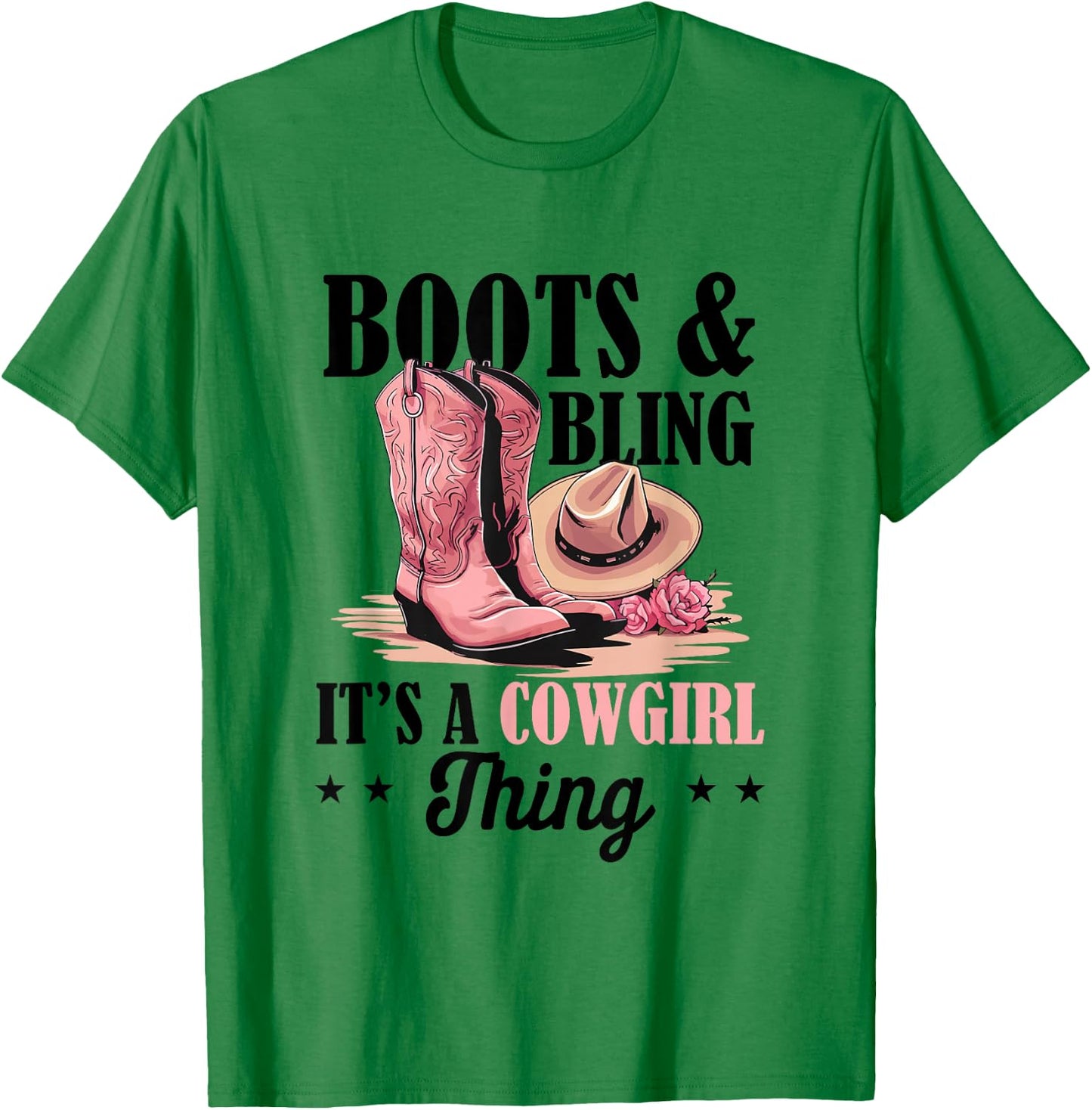 Rodeo Western Country Southern Cowgirl hat - Boots & Bling T-Shirt - T-Shirt | Irish Green