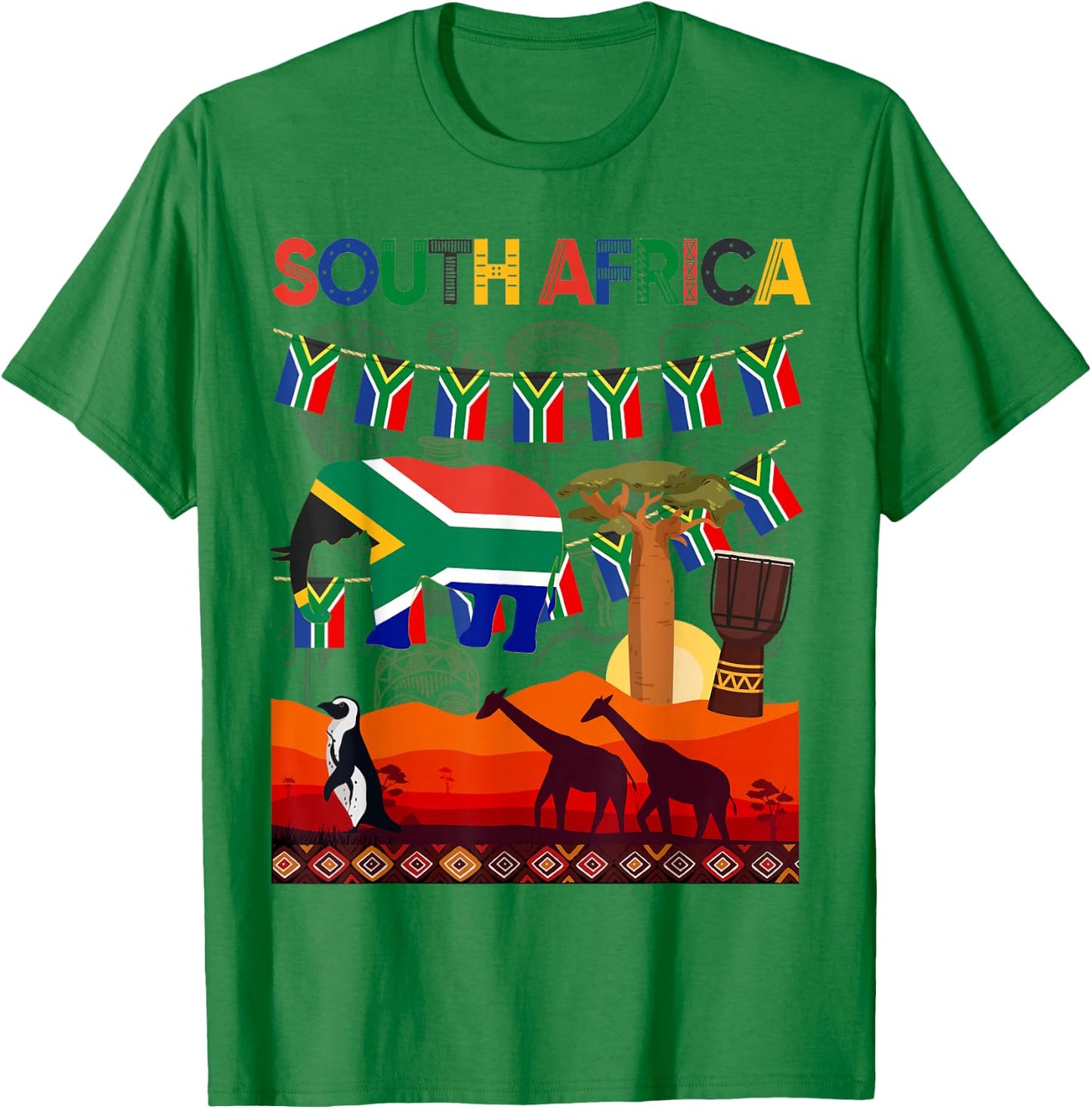 South Africa Ideas Kids With Elephant & South African Flag T-Shirt - T-Shirt | Irish Green