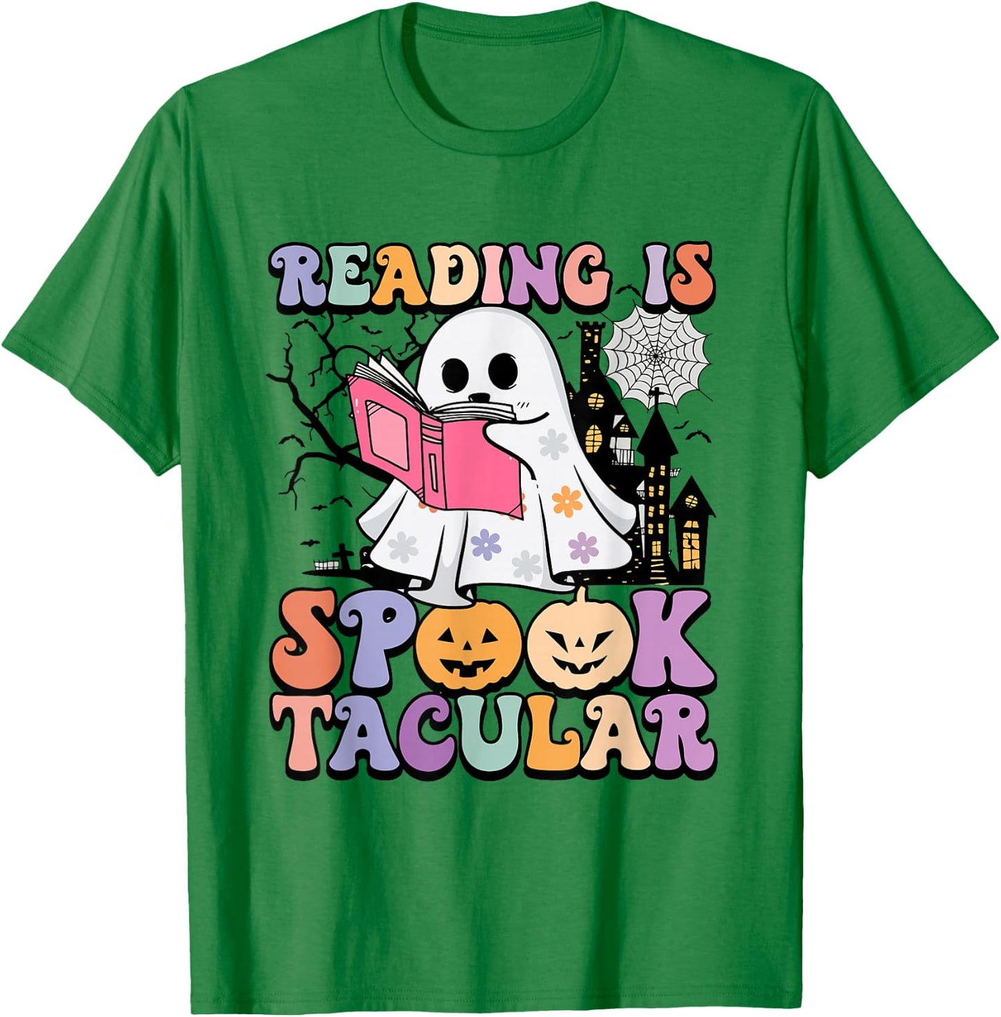 Reading Is Spooktacular Funny Ghost Reading Book Halloween T-Shirt - T-Shirt | Irish Green