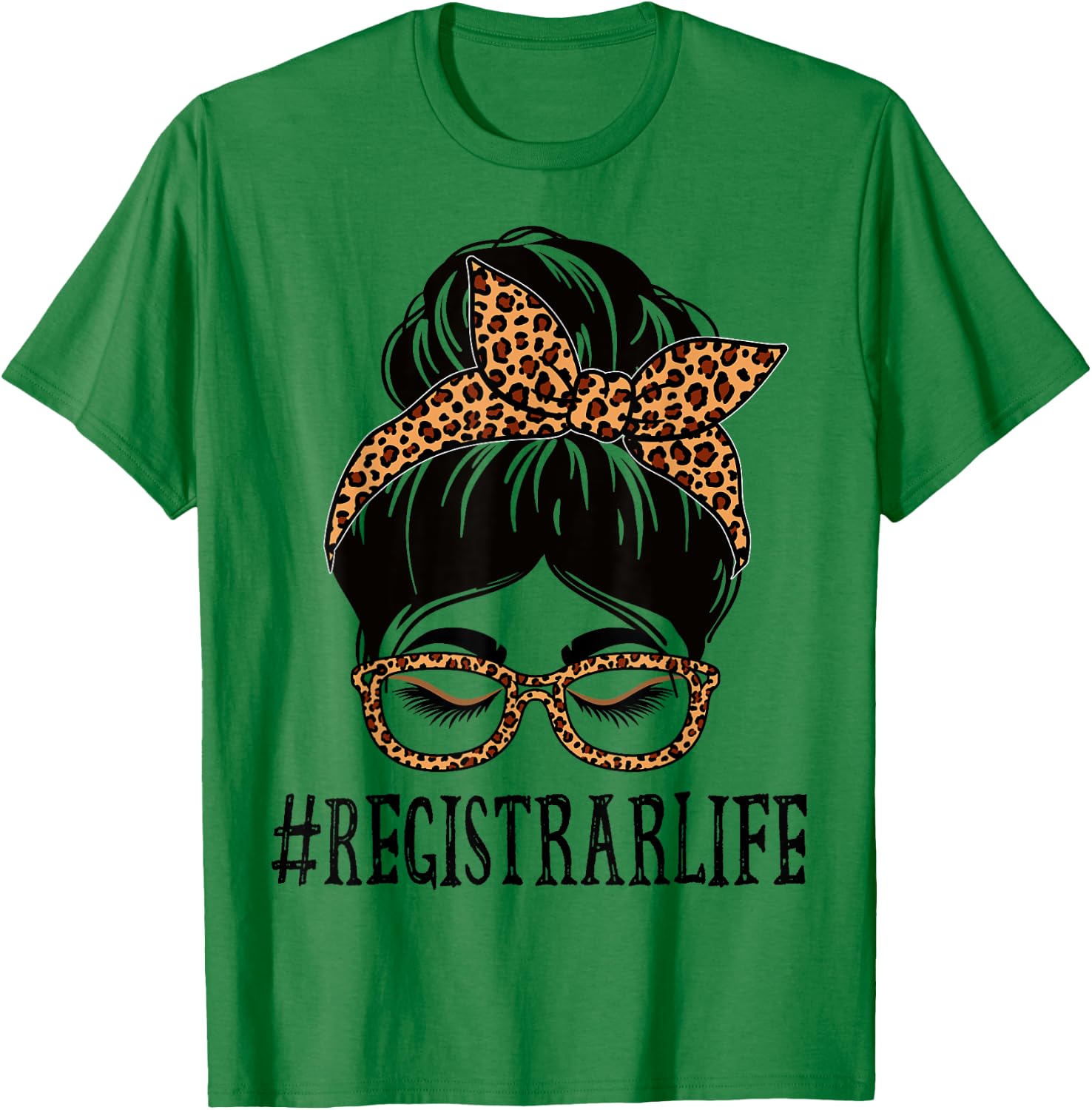 Registrar Leopard Messy Bun Women Back To School T-Shirt - T-Shirt | Irish Green