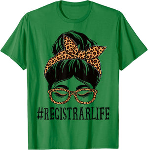 Registrar Leopard Messy Bun Women Back To School T-Shirt - T-Shirt | Irish Green