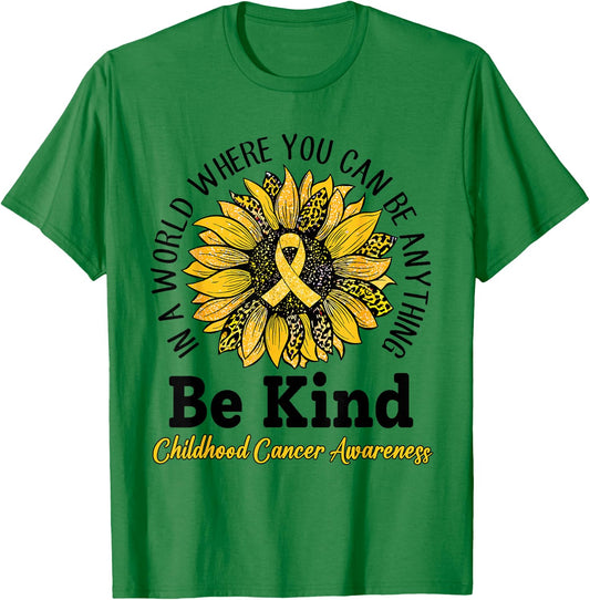 Be Kind Gold Ribbon Sunflower Childhood Cancer Awareness T-Shirt - T-Shirt | Irish Green
