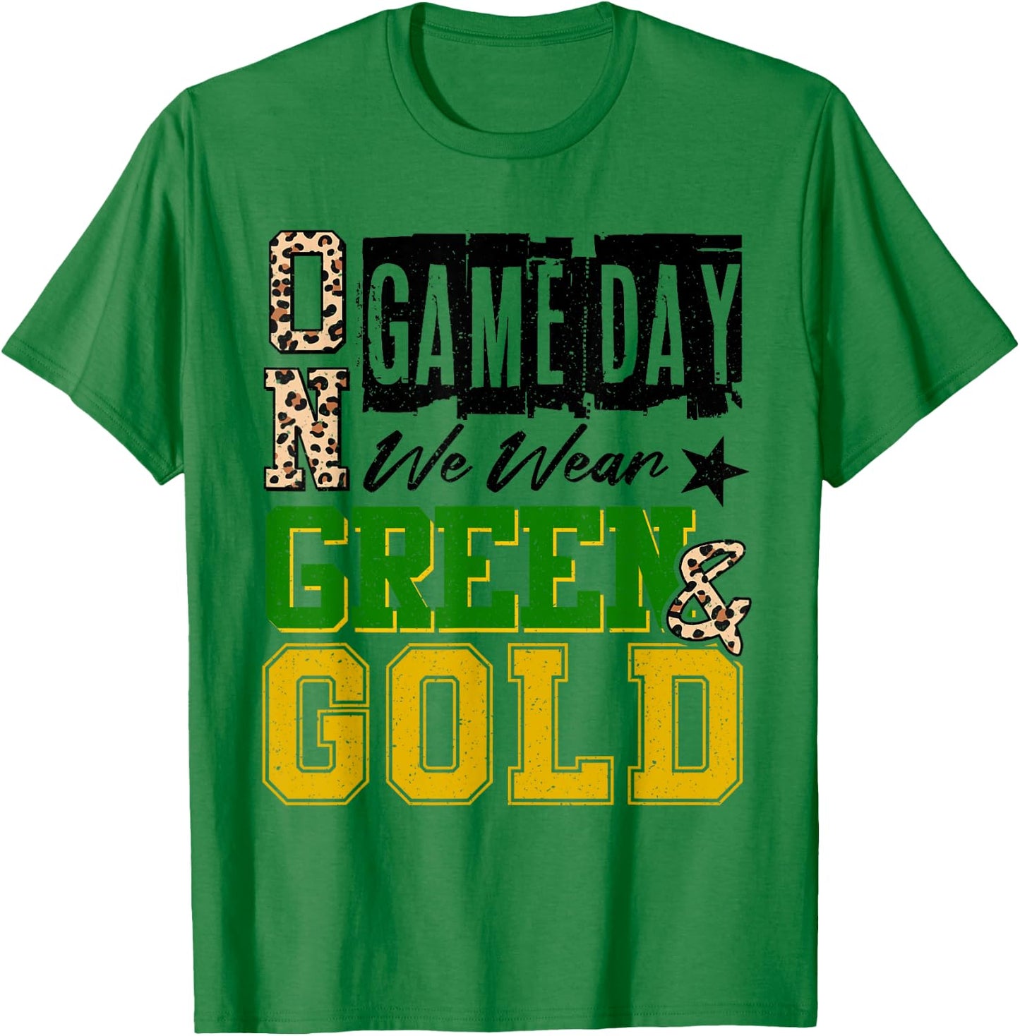 On Gameday Football We Wear Green And Gold School Spirit T-Shirt - T-Shirt | Irish Green