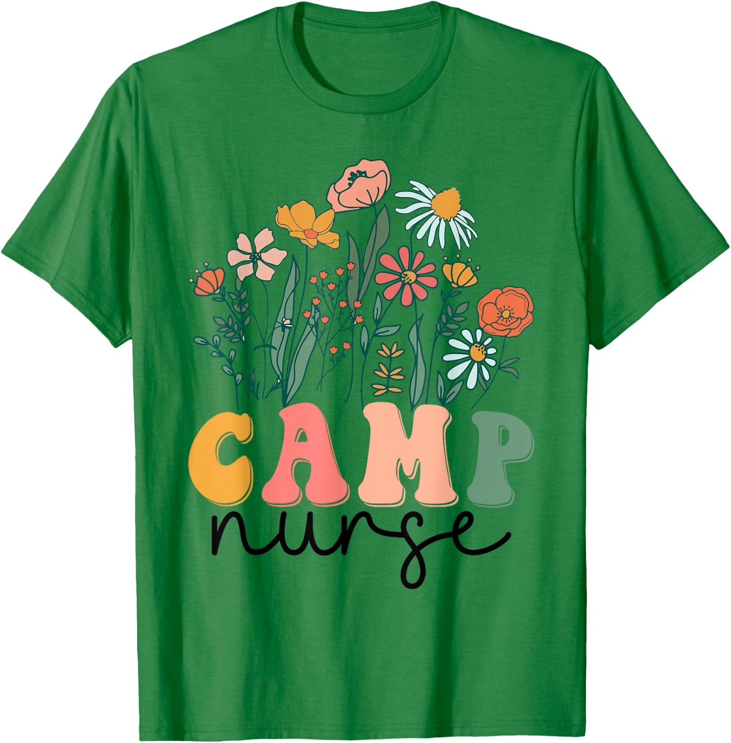 Groovy Wildflower Camp Nurse T-Shirt - T-Shirt | Irish Green