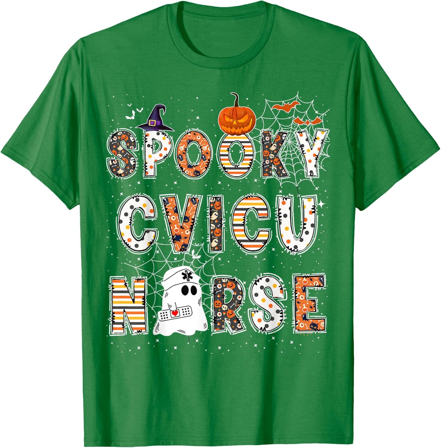 Spooky CVICU Nurse Halloween Costume Cardiovascular Nurse T-Shirt - T-Shirt | Irish Green