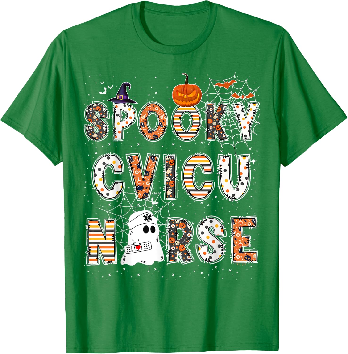 Spooky CVICU Nurse Halloween Costume Cardiovascular Nurse T-Shirt - T-Shirt | Irish Green