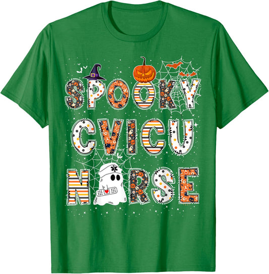 Spooky CVICU Nurse Halloween Costume Cardiovascular Nurse T-Shirt - T-Shirt | Irish Green