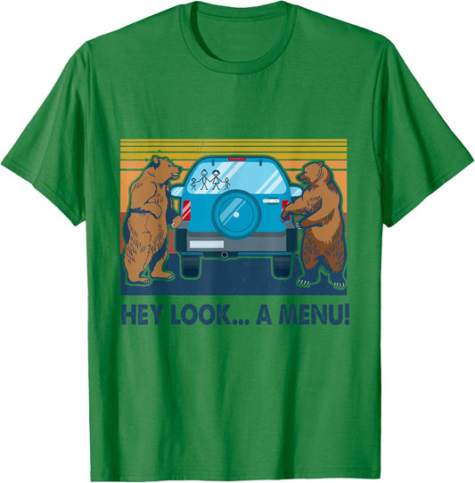 Hey Look A Menu Vintage Camping Camper Hiking Bear Outdoor T-Shirt - T-Shirt | Irish Green