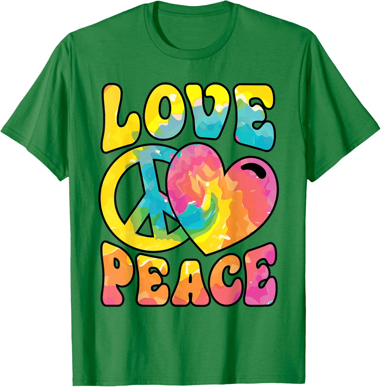 Hippie Women Men Love Peace Sign Heart Tie Dye Retro Groovy T-Shirt - T-Shirt | Irish Green
