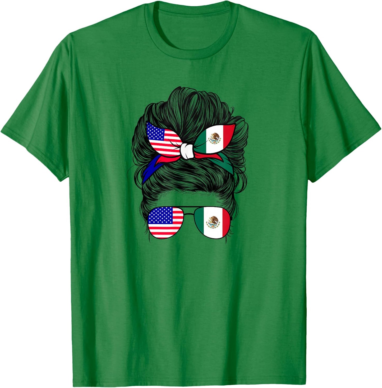 Half American And Mexican Mexico America Flag Girl T-Shirt - T-Shirt | Irish Green