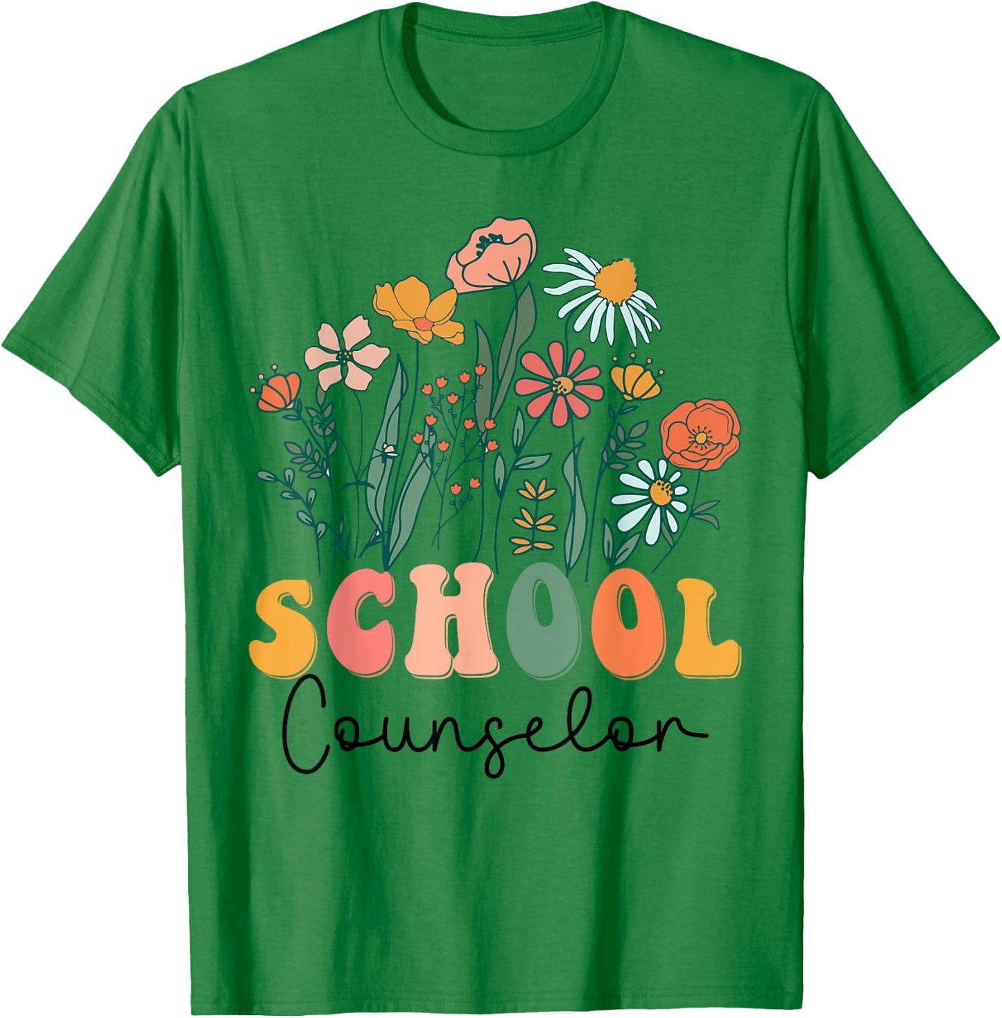 Groovy Wildflower School Counselor T-Shirt - T-Shirt | Irish Green