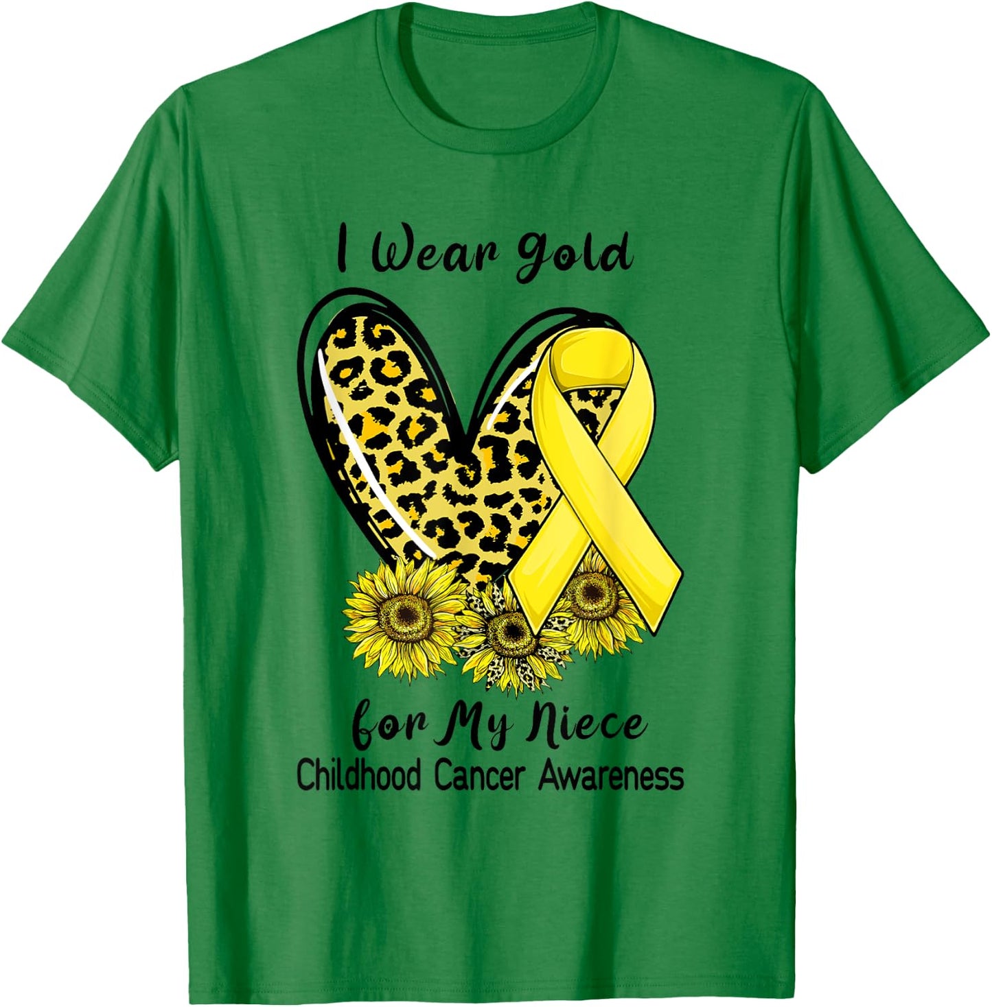 I Wear Gold For My Niece Childhood Cancer Leopard Heart T-Shirt - T-Shirt | Irish Green