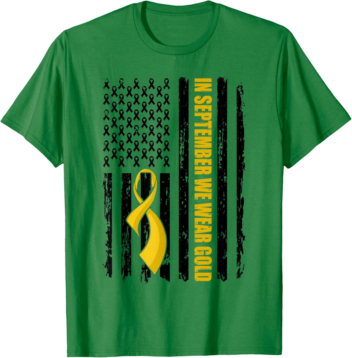 In September We Wear Gold Flag Childhood Cancer Awareness T-Shirt - T-Shirt | Irish Green