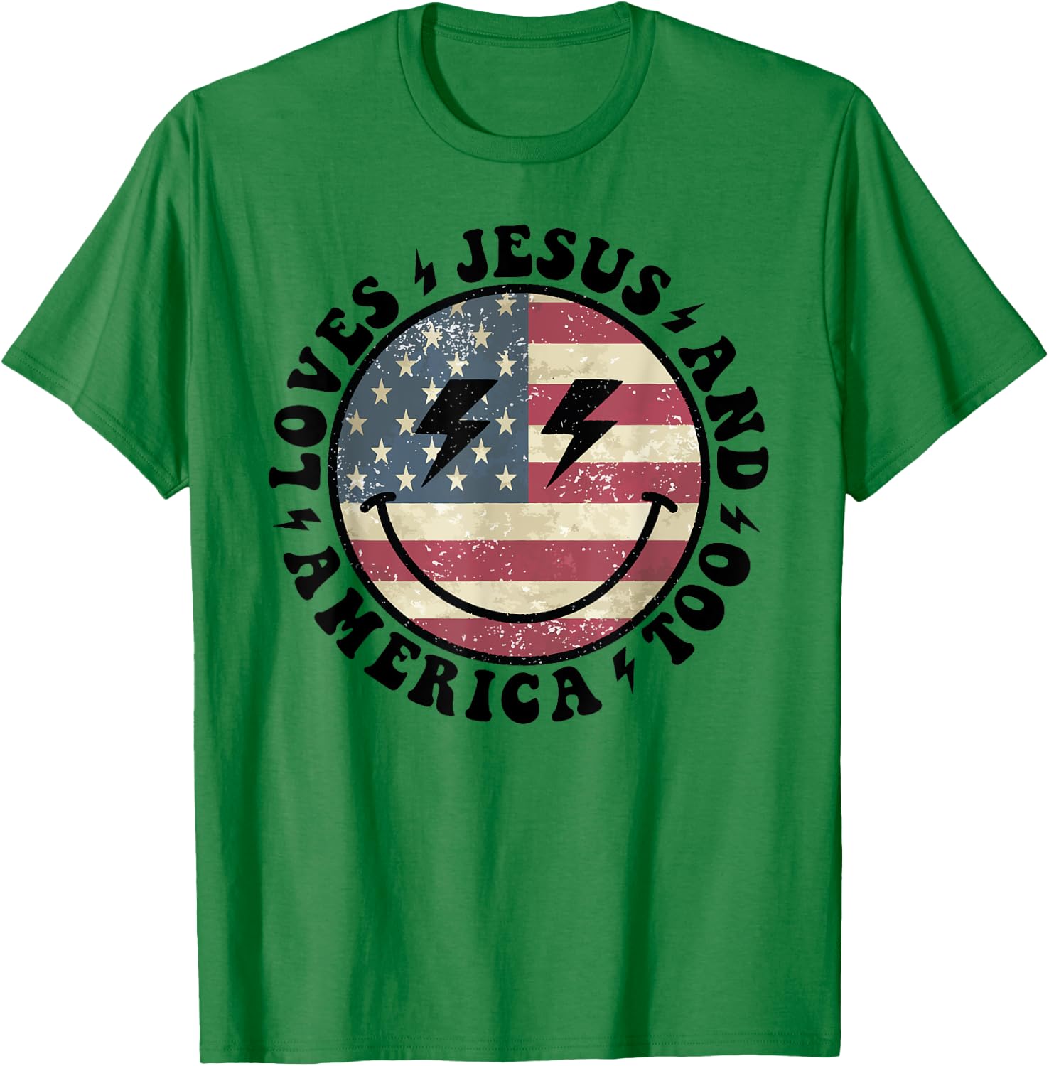 Loves Jesus and America Too God Christian 4th of July retro T-Shirt - T-Shirt | Irish Green