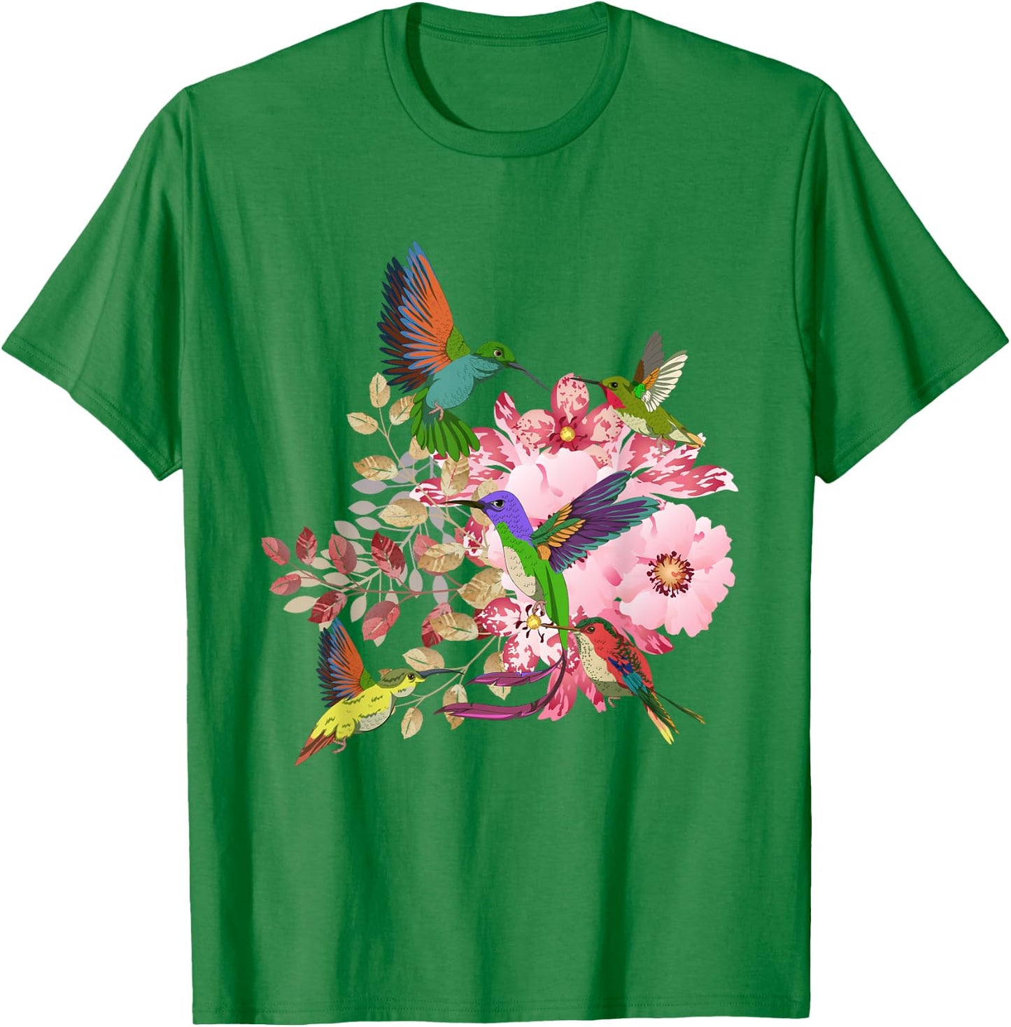 Flowers Hummingbird Floral Bird Animal Vintage Hummingbird T-Shirt - T-Shirt | Irish Green