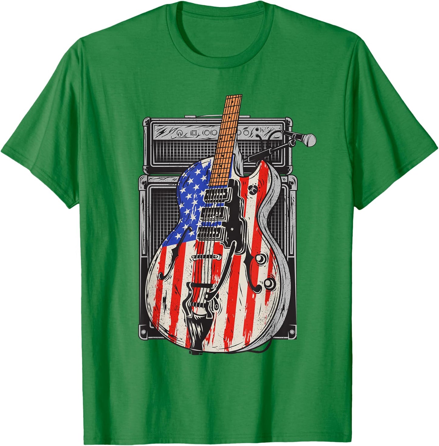 American Flag Guitar 4th of July Guitarist USA Country Music T-Shirt - T-Shirt | Irish Green