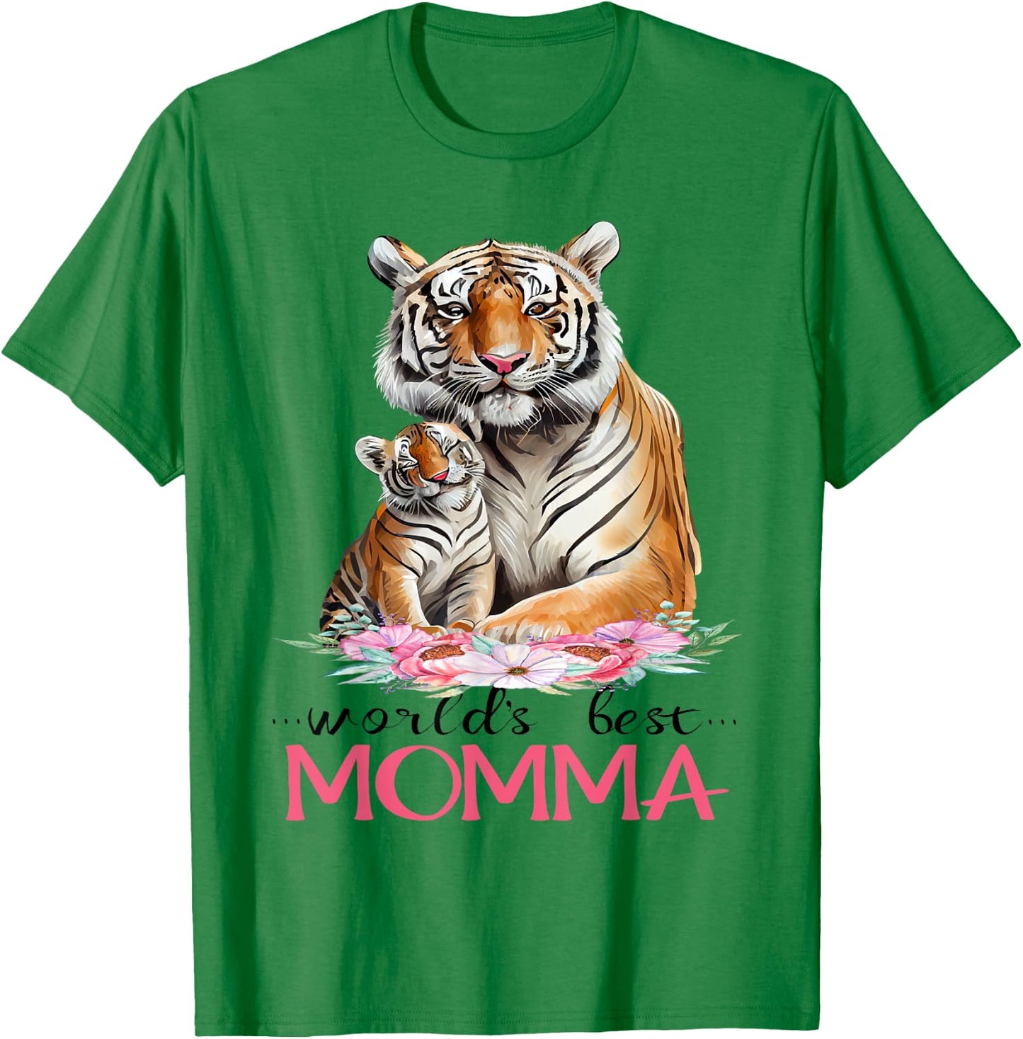 World's Best Momma Mom 2025 Pretty Floral Tiger & Cub T-Shirt - T-Shirt | Irish Green