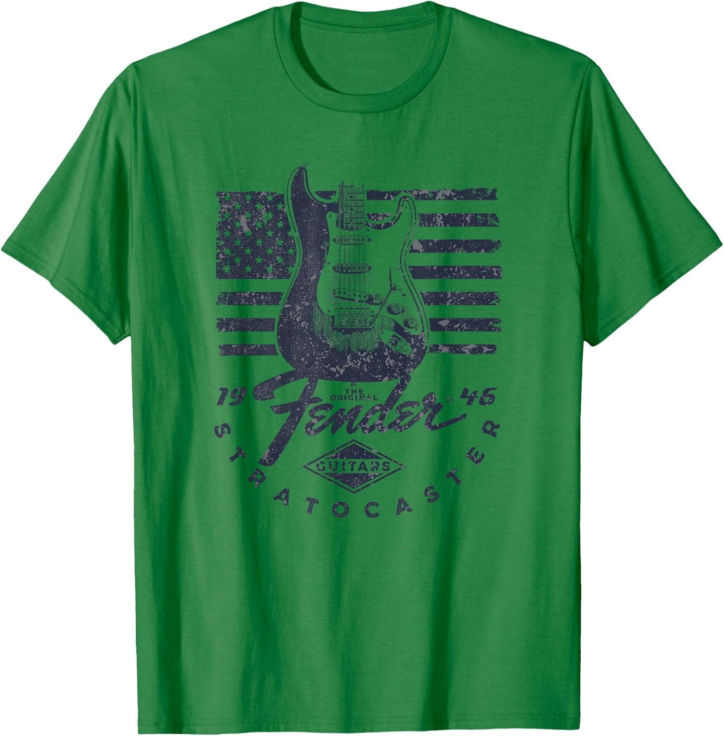 Fender 1946 Stratocaster American Flag Backdrop T-Shirt - T-Shirt | Irish Green