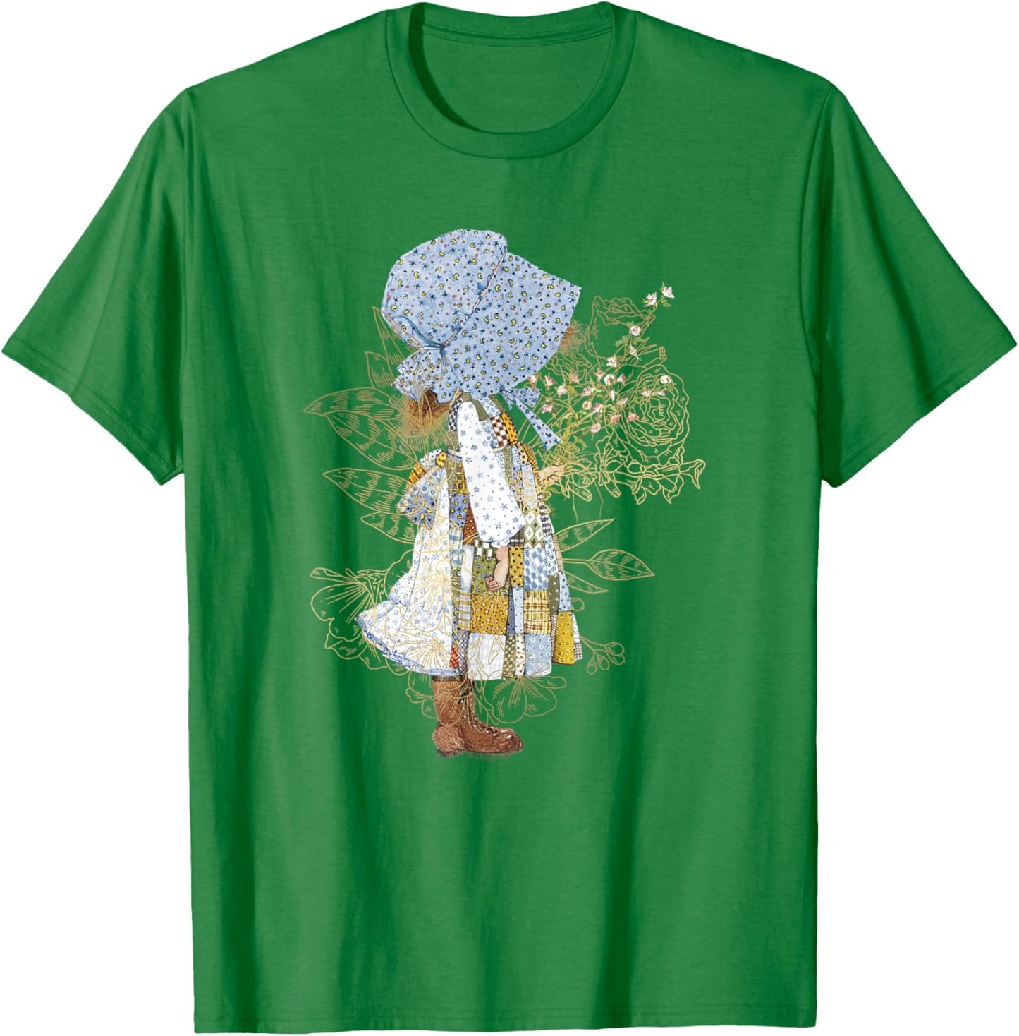 Holly Hobbie County Girl Holding Flowers Sweet Vintage T-Shirt - T-Shirt | Irish Green