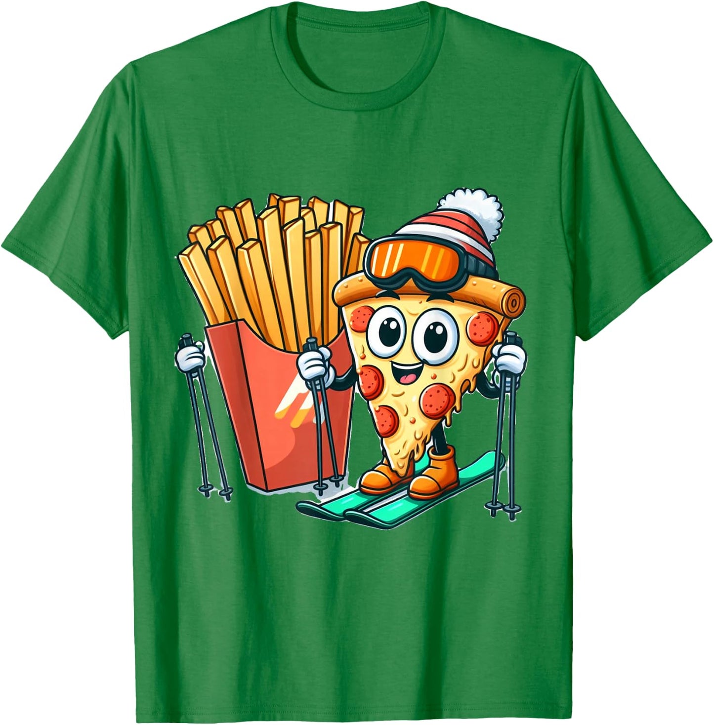 Kid's Ski Lesson Pizza French Fry Skiing T-Shirt - T-Shirt | Irish Green