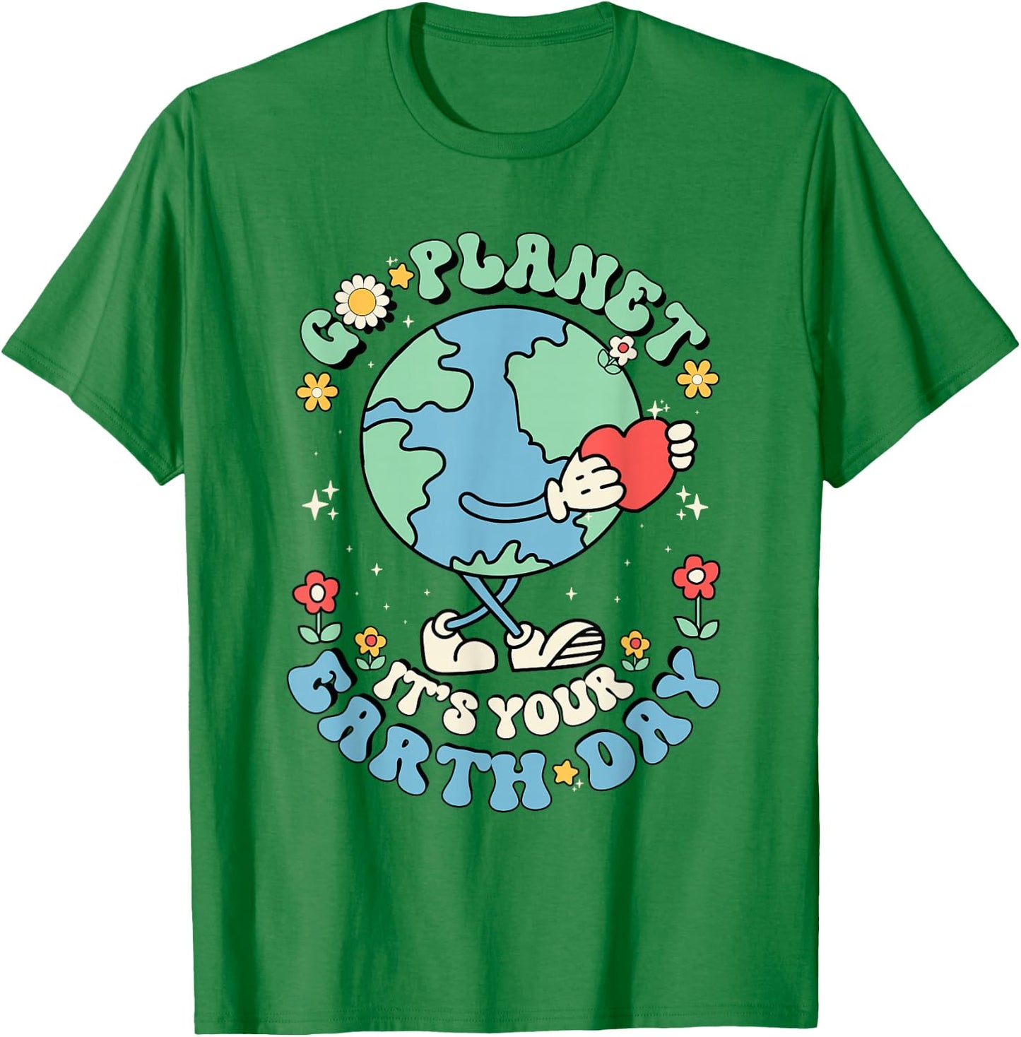 Cute Go Planet Its Your Earth Day 2026 Teacher Kids Groovy T-Shirt - T-Shirt | Irish Green