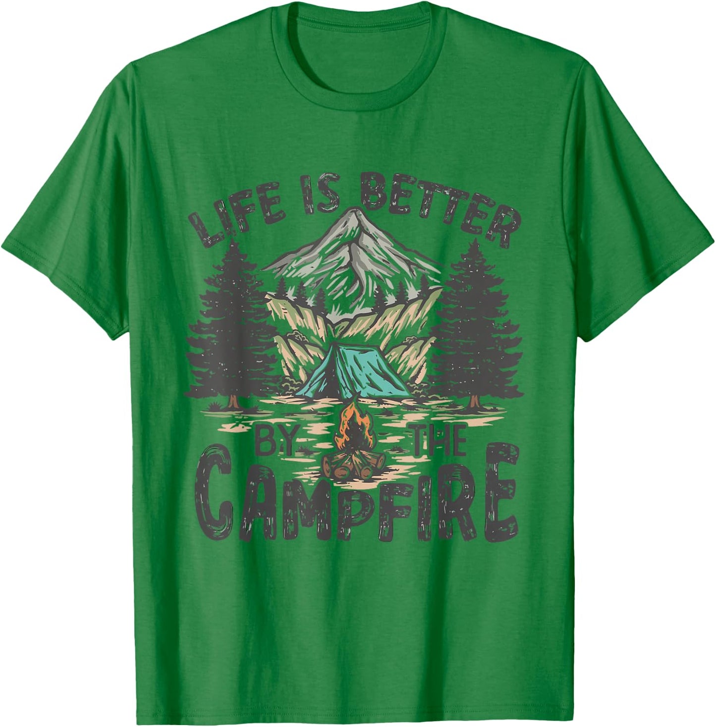 Vintage Retro Life is Better Around The Campfire Camping T-Shirt - T-Shirt | Irish Green