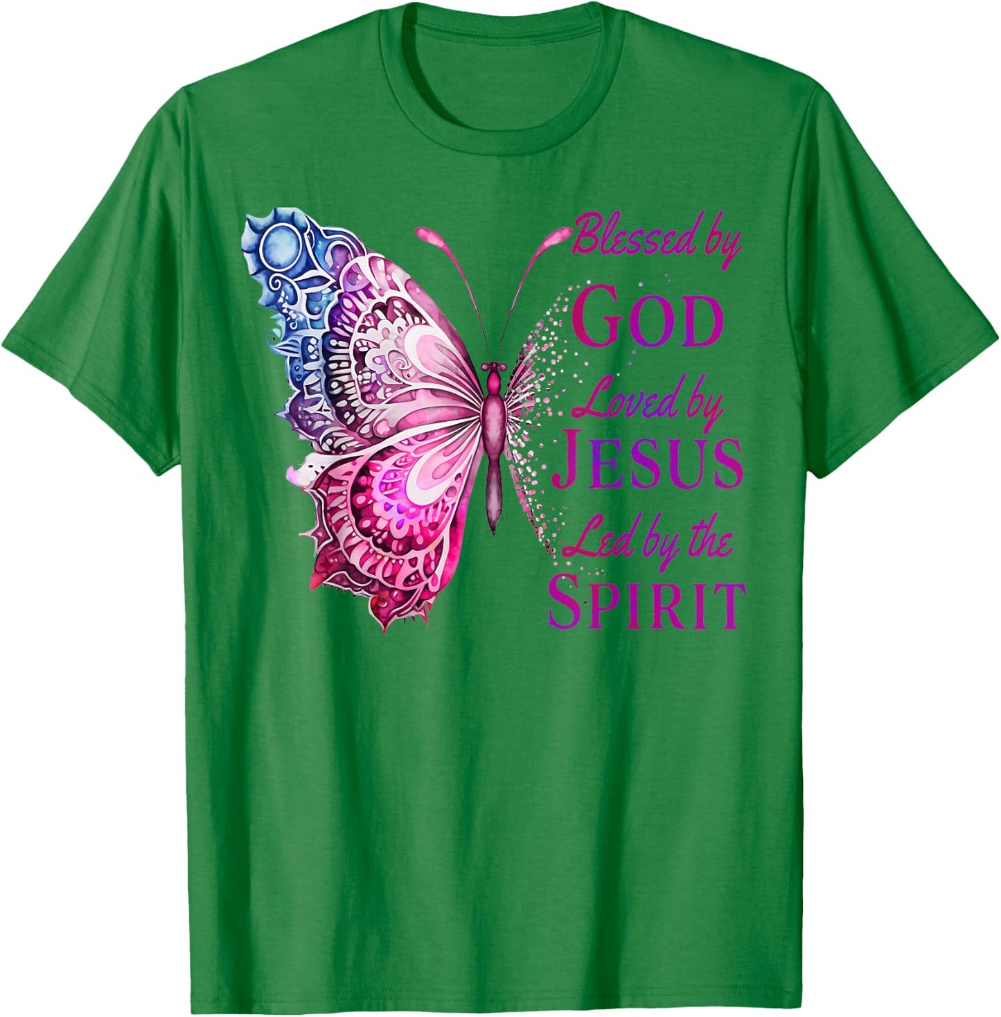 Blessed by God Loved by Jesus Pink Butterfly Christian T-Shirt - T-Shirt | Irish Green