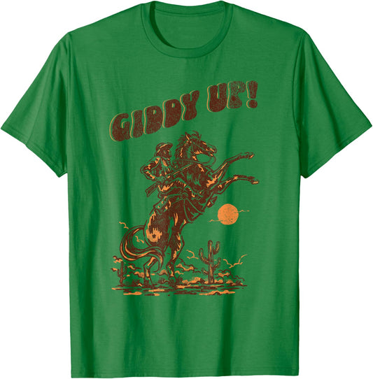 Giddy Up Horse Western Boho Hippie Design T-Shirt - T-Shirt | Irish Green