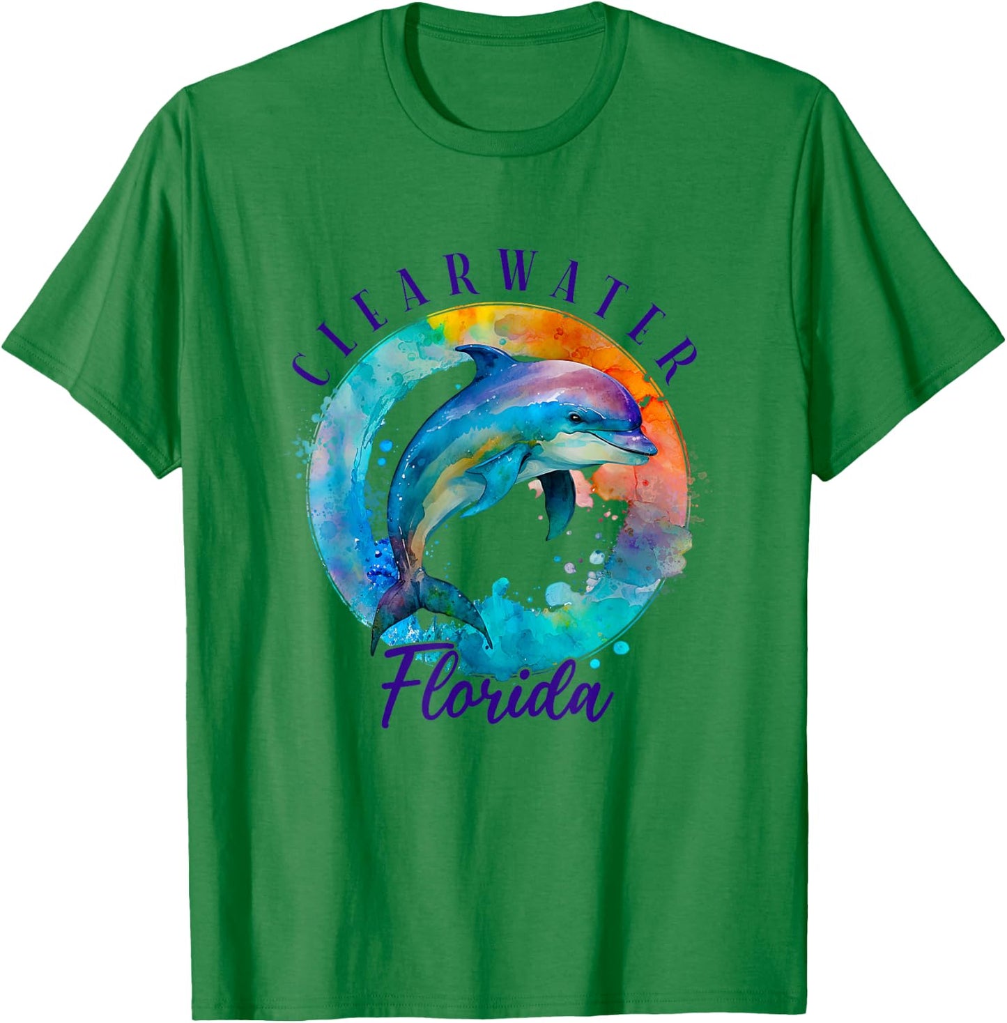 Clearwater Florida Happy Watercolor Dolphin T-Shirt - T-Shirt | Irish Green