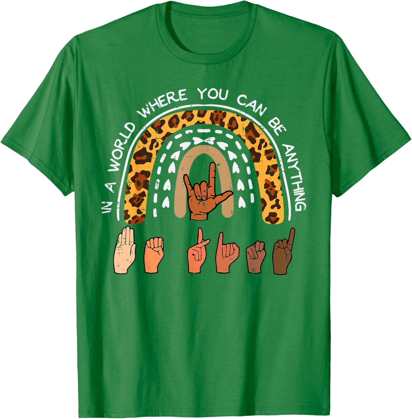 Kind Sign Language ASL Rainbow Black Orange Unity Day Kids T-Shirt - T-Shirt | Irish Green