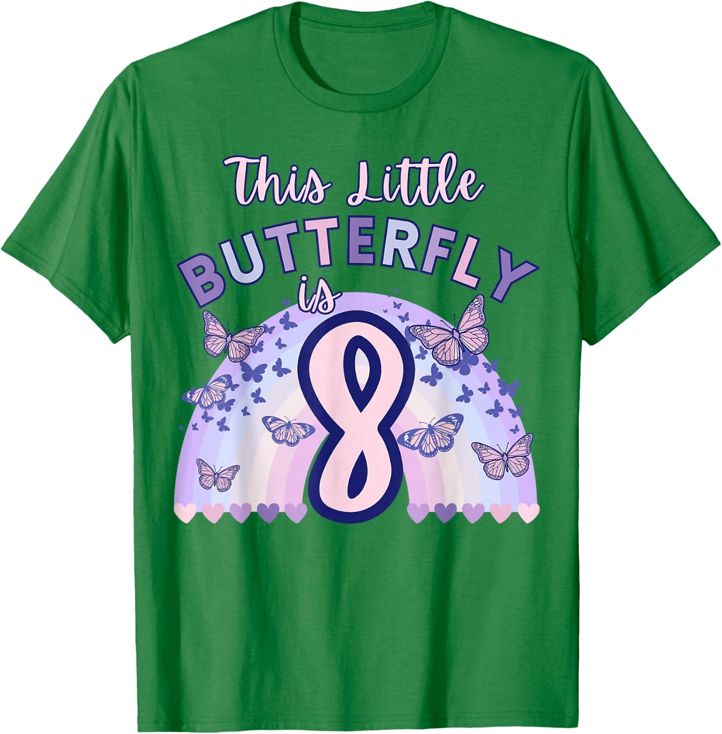 8th Birthday Butterfly Eight Years Old Pastel Purple Pink T-Shirt - T-Shirt | Irish Green