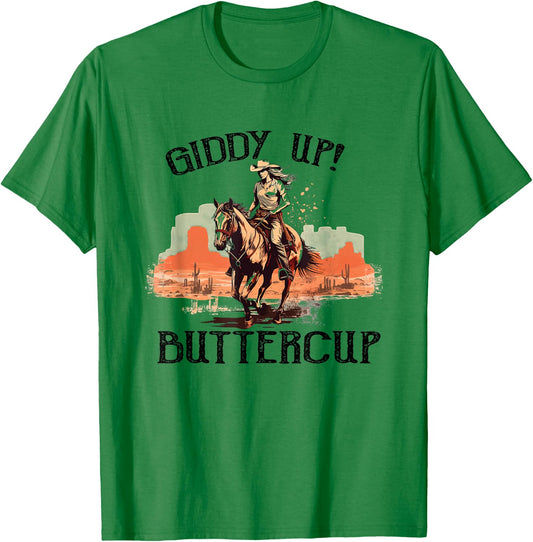 Vintage Country Western Giddy Up Buttercup Western Cowboy T-Shirt - T-Shirt | Irish Green