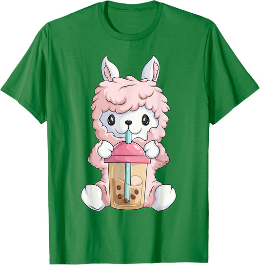 Kawaii Anime Llama Shirt Girls, Boba Bubble Tea T-Shirt - T-Shirt | Irish Green