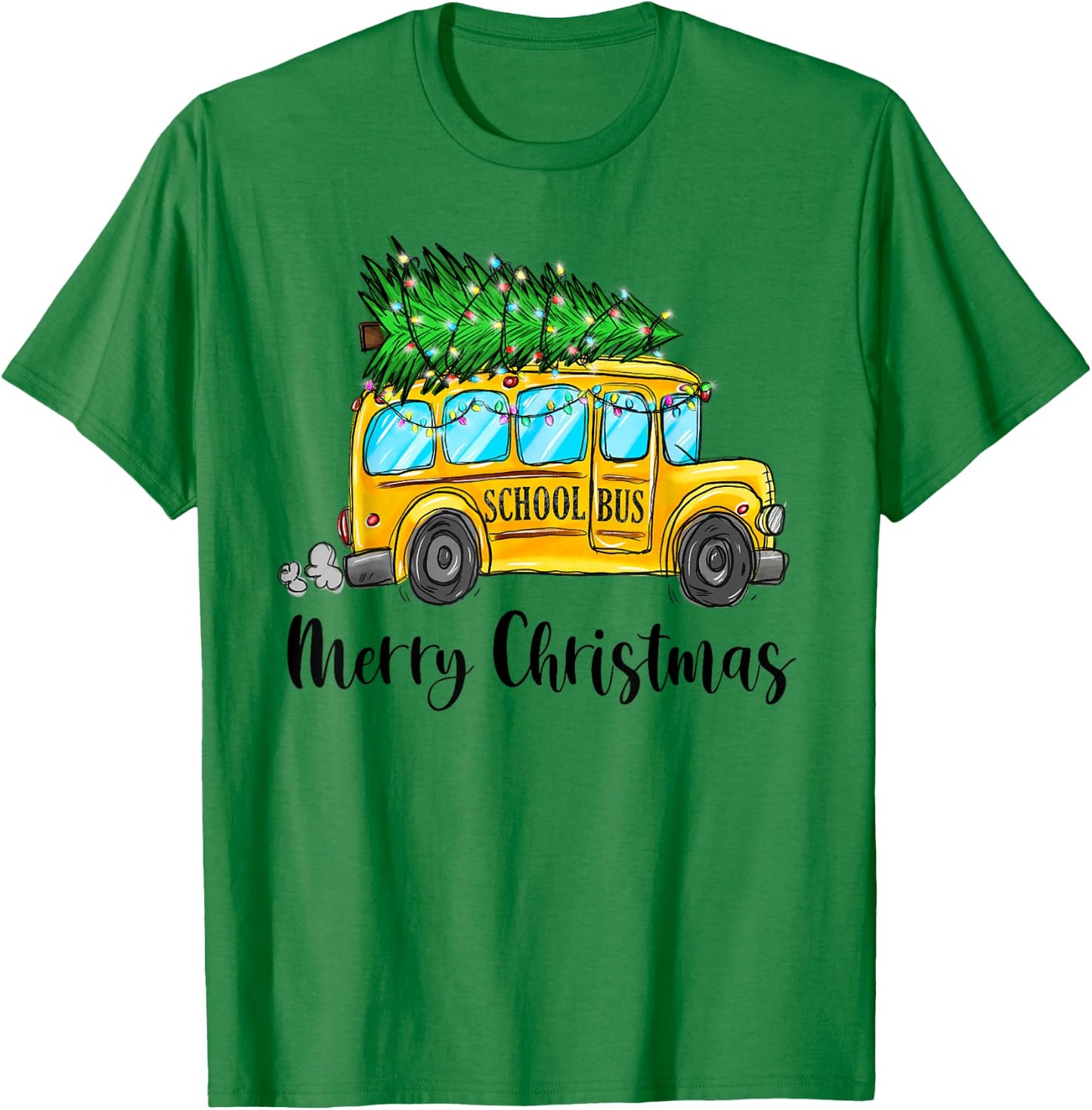 Yellow School Bus Christmas Light Tree Driver Pajama Xmas T-Shirt - T-Shirt | Irish Green