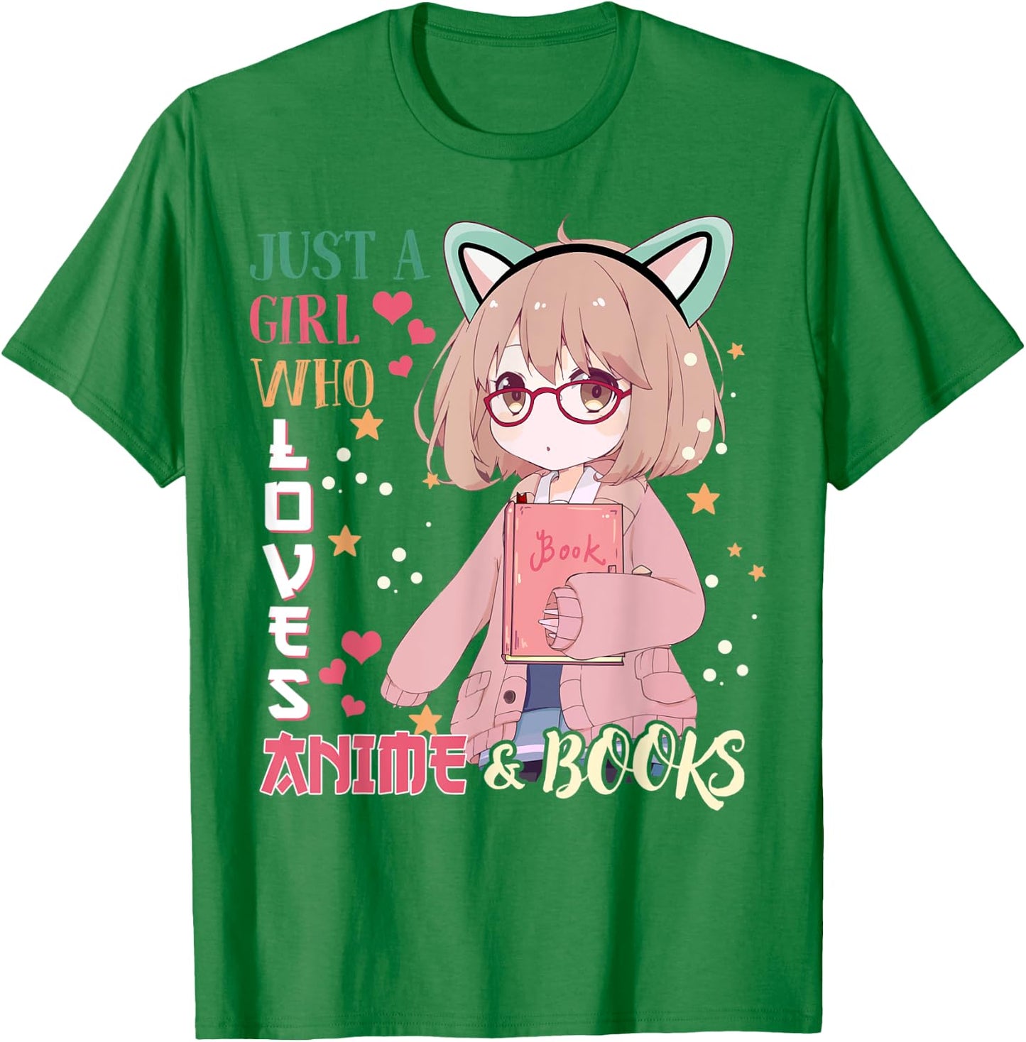 Anime-Shirt Just A Girl Who Love Anime & Books Kids Teenage T-Shirt - T-Shirt | Irish Green