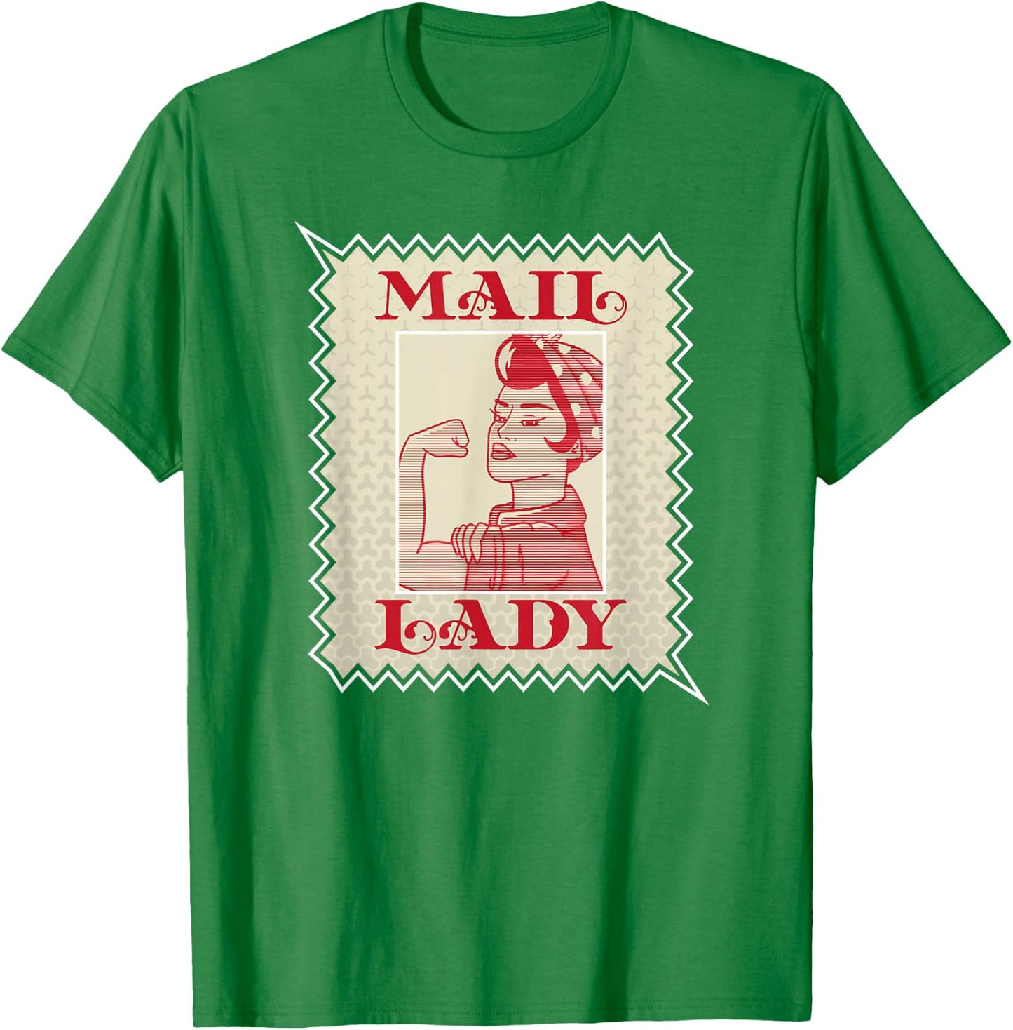 Female Postal Worker Mail Lady Stamp T-Shirt - T-Shirt | Irish Green
