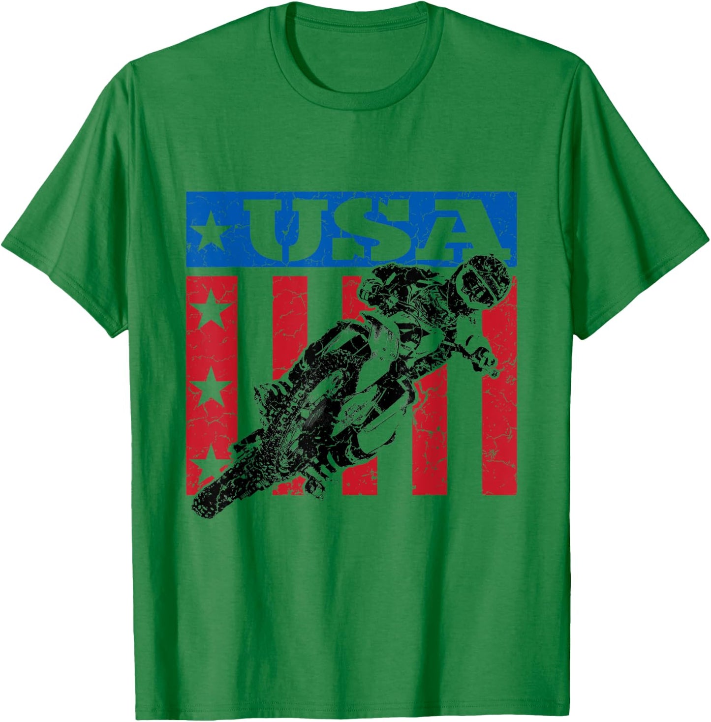 USA Dirt Bike 4th of July Motocross American Flag MX Racing T-Shirt - T-Shirt | Irish Green