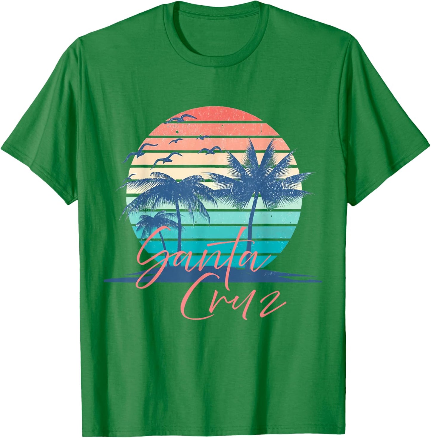 Santa Cruz Vintage Summer Vibes Beach Sunset Retro Palm Tree Men Women Kids T-Shirt - T-Shirt | Irish Green