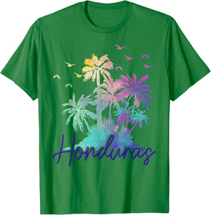 Honduras Beach Vintage Palm Trees Holiday T-Shirt - T-Shirt | Irish Green
