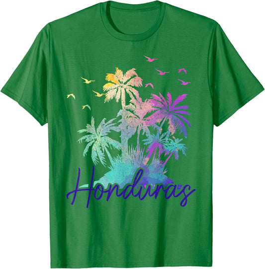 Honduras Beach Vintage Palm Trees Holiday T-Shirt - T-Shirt | Irish Green