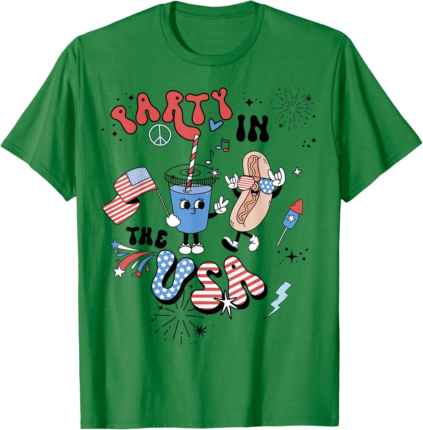 Retro Party In The USA Flag Groovy 4th Of July Patriotic T-Shirt - T-Shirt | Irish Green